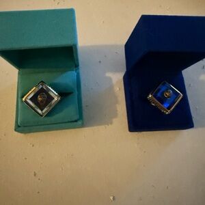 Kurt Geiger Gold and Teal Square Ring